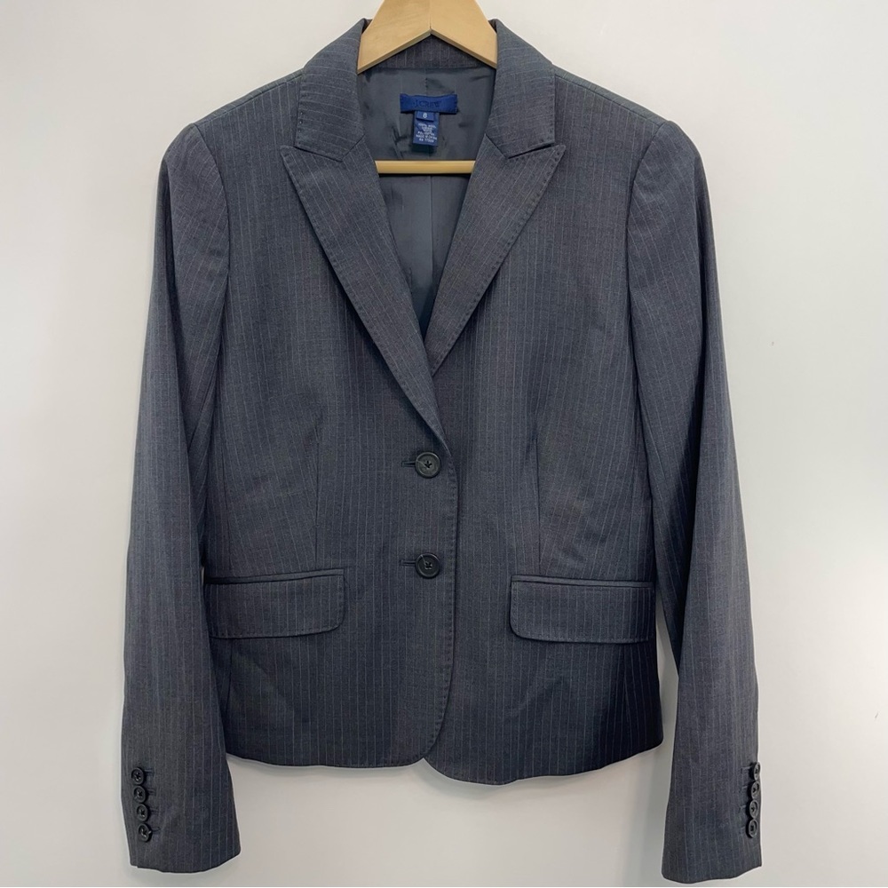 J Crew Blazer Jacket Coat Business Office Career 120s Wool Stripes Gray Womens 8